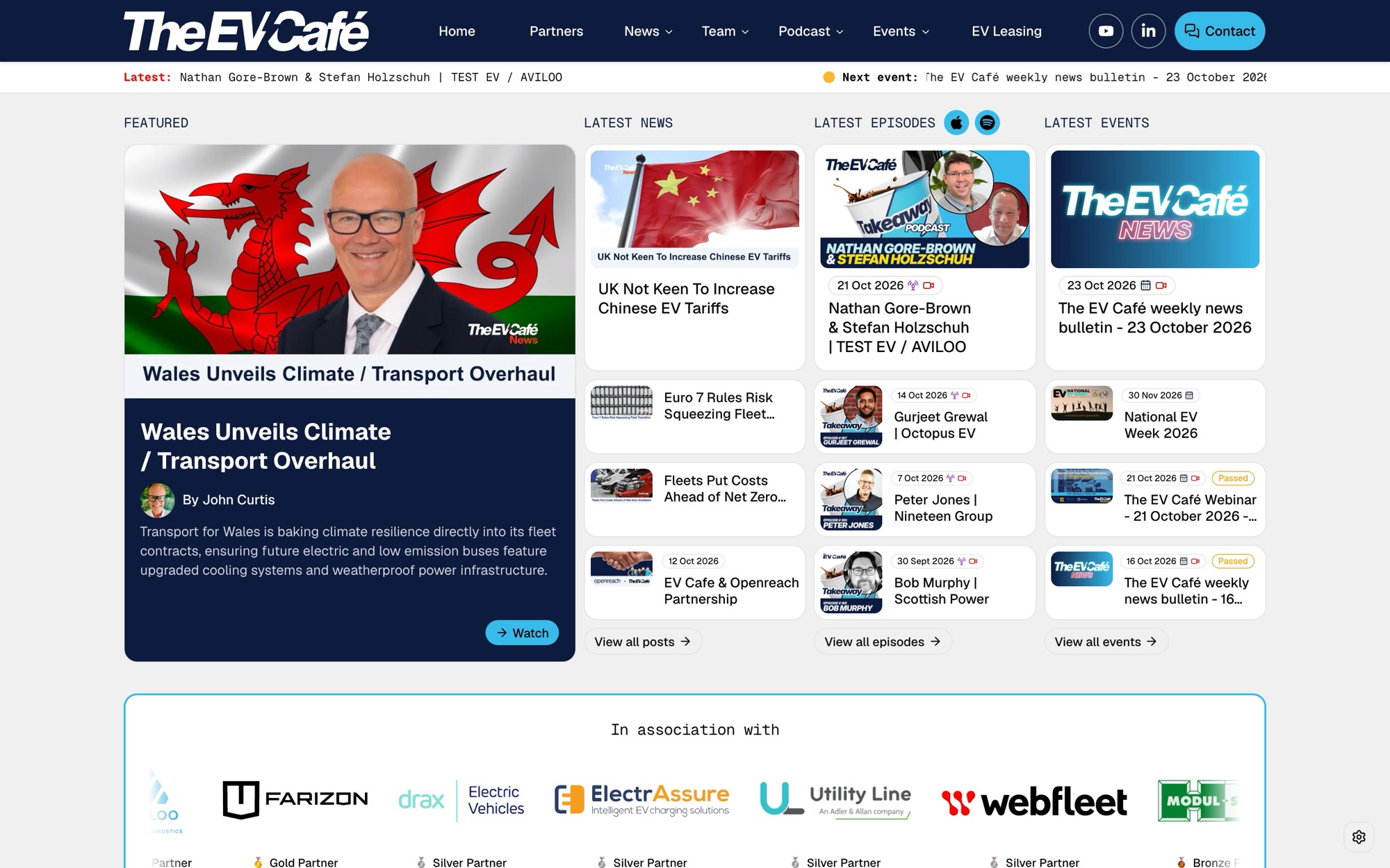 The EV Café website on desktop
