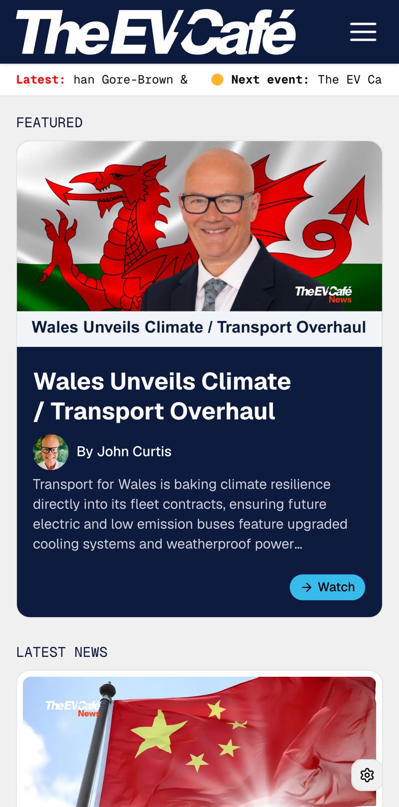 The EV Café website on mobile